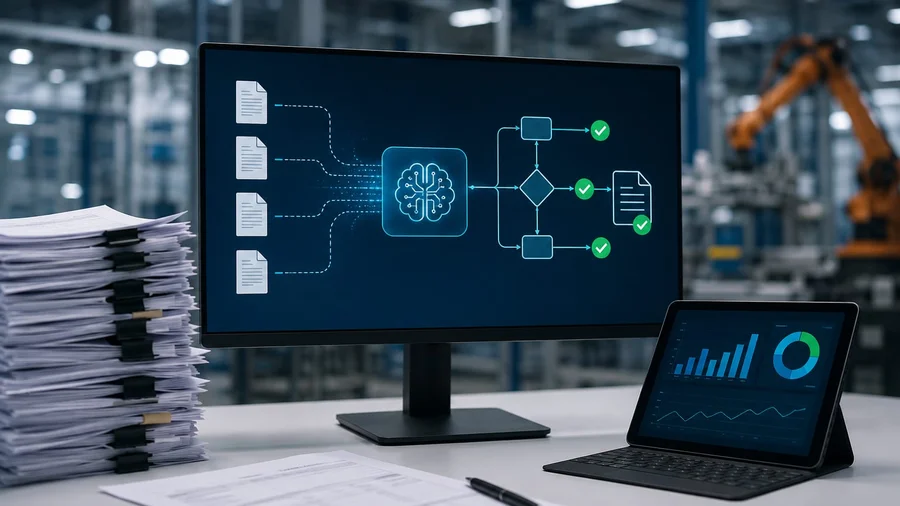 AI-powered invoice automation system for a UAE manufacturing group document intelligence pipeline processing 3000 invoices monthly with 78% straight-through rate