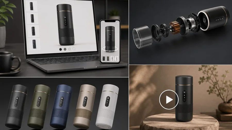 Photorealistic 3D product visualisation suite for a UAE e-commerce brand 360-degree renders, exploded views, and material variant animations from CAD files